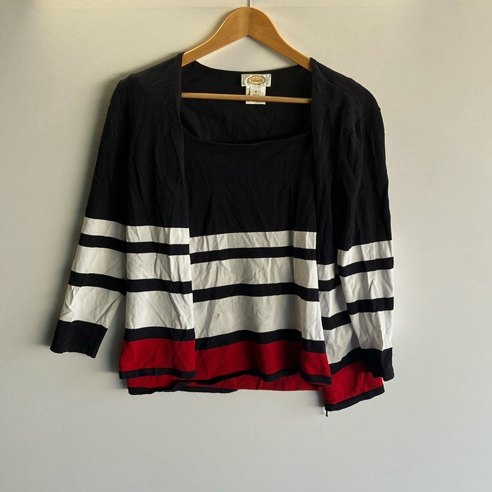Talbots Set Top and Undershirt Blue and White Striped with Red Accent